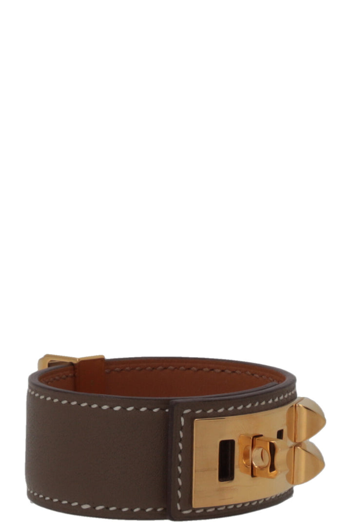 HERMÈS Collier De Chien 24 en cuir Swift Étoupe