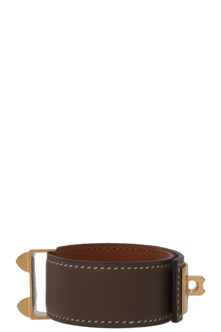 HERMÈS Collier De Chien 24 en cuir Swift Étoupe