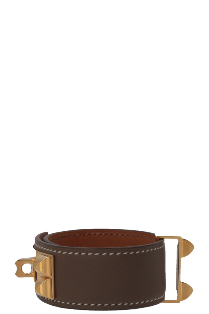 HERMÈS Collier De Chien 24 en cuir Swift Étoupe