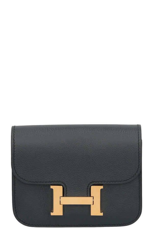 HERMÈS Constance Slim Wallet Evercolor Vert Cypress / Mauve Pale