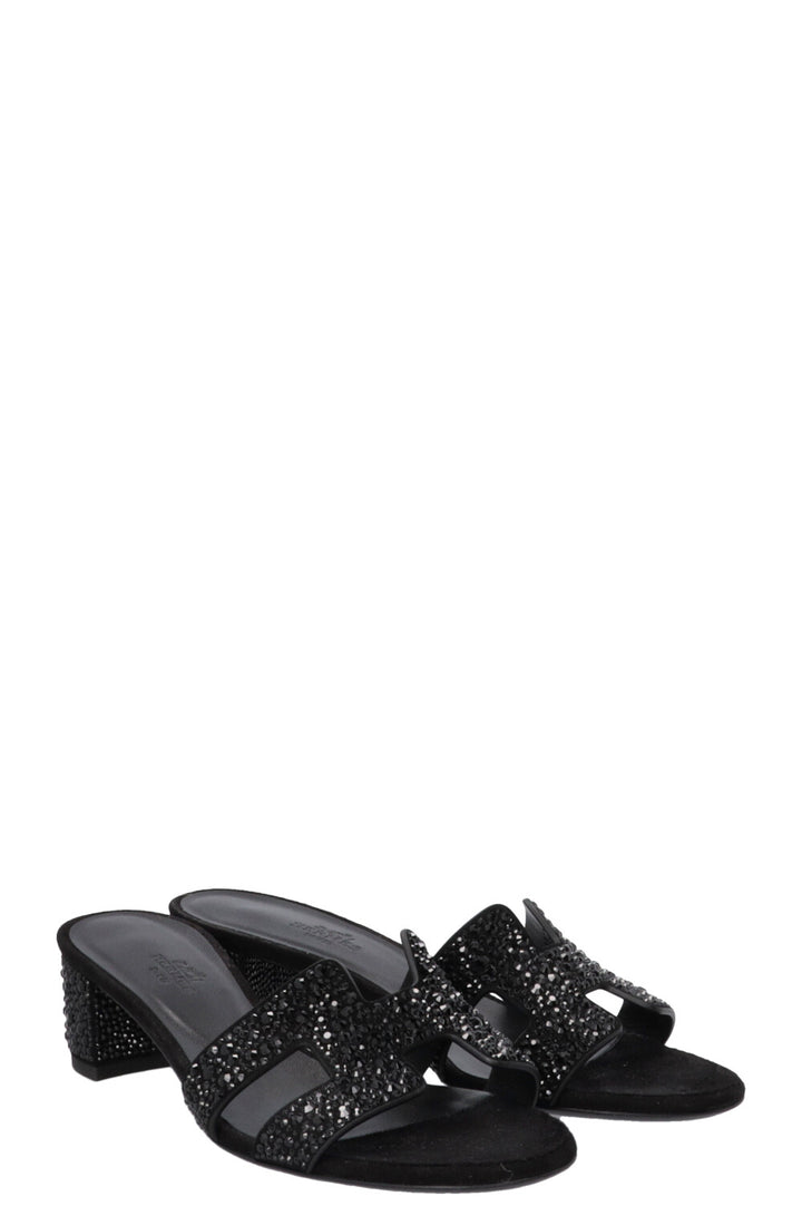 HERMÈS Crystal Oasis Sandals Suede Black