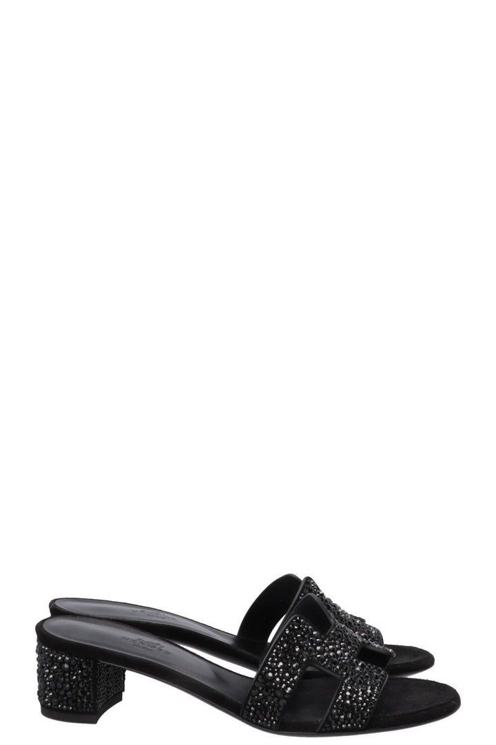 HERMÈS Crystal Oasis Sandals Suede Black