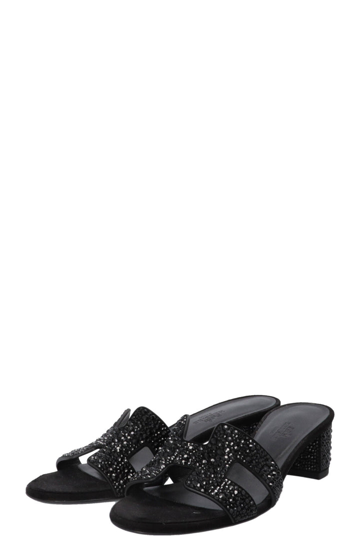 HERMÈS Crystal Oasis Sandals Suede Black
