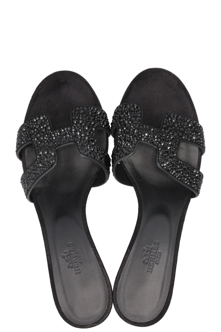 HERMÈS Crystal Oasis Sandals Suede Black