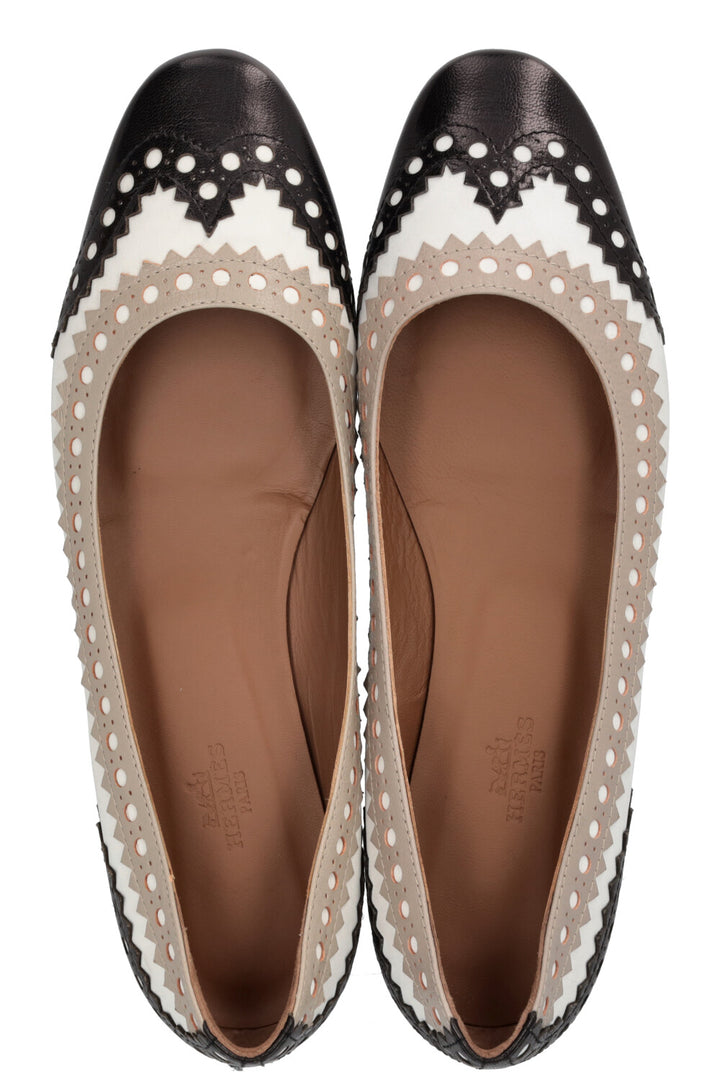 HERMÈS Dream Ballet Flats Goatskin White Black