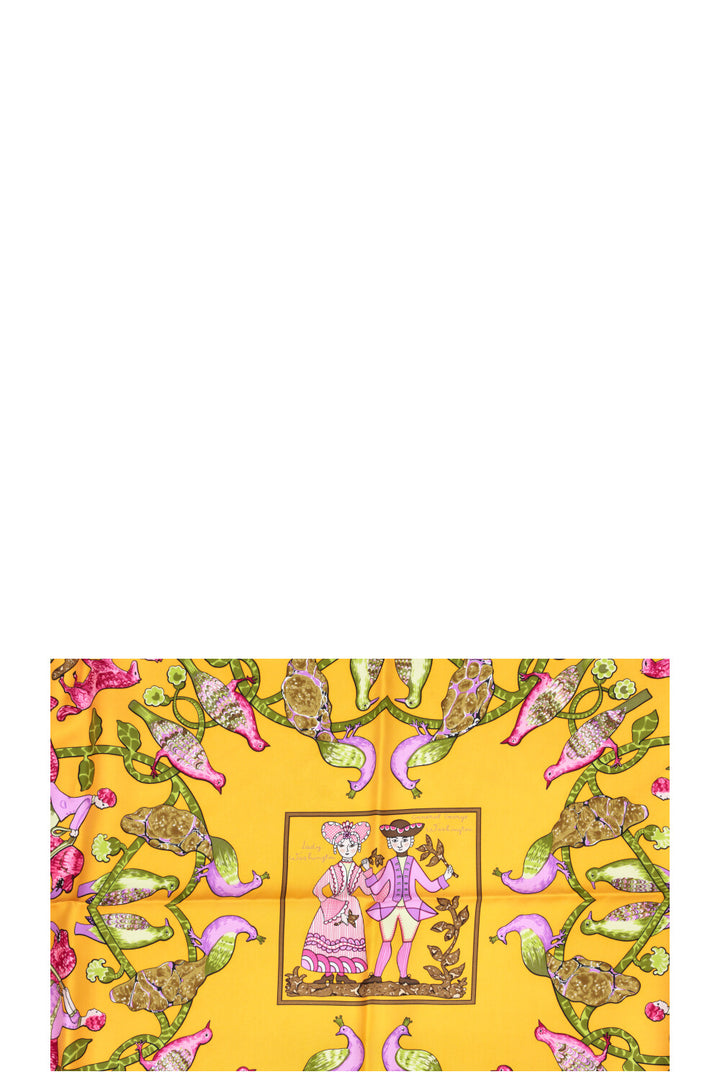 HERMÈS Early America 90 Carré Silk Yellow