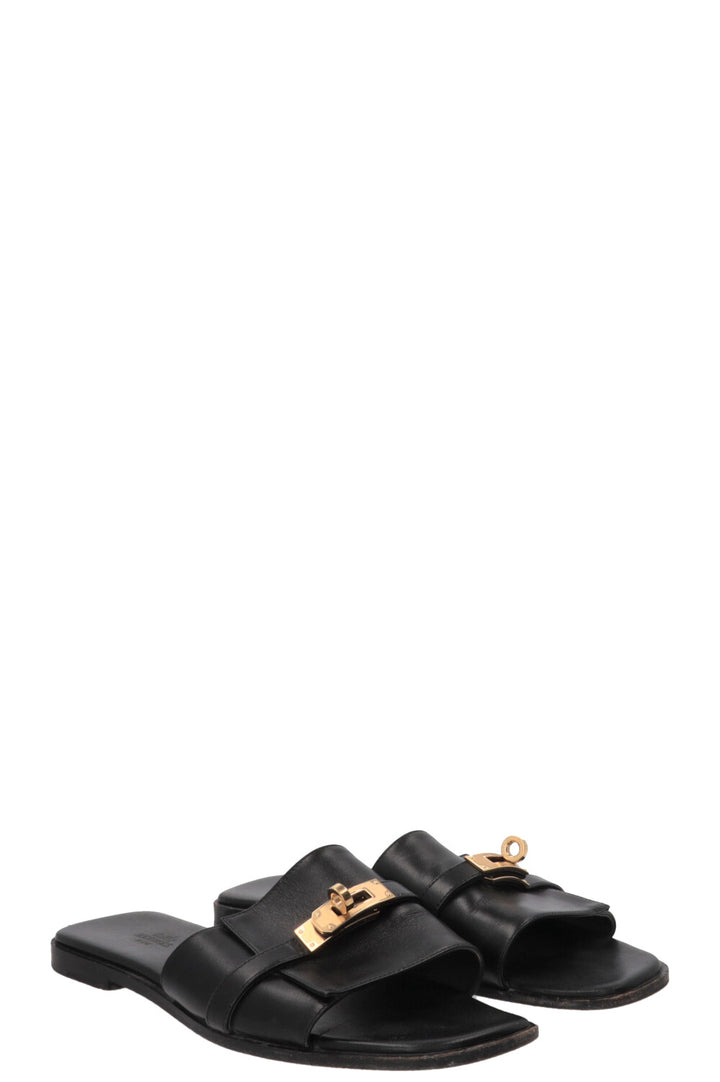 HERMÈS Giulia Sandals Black Leather Black
