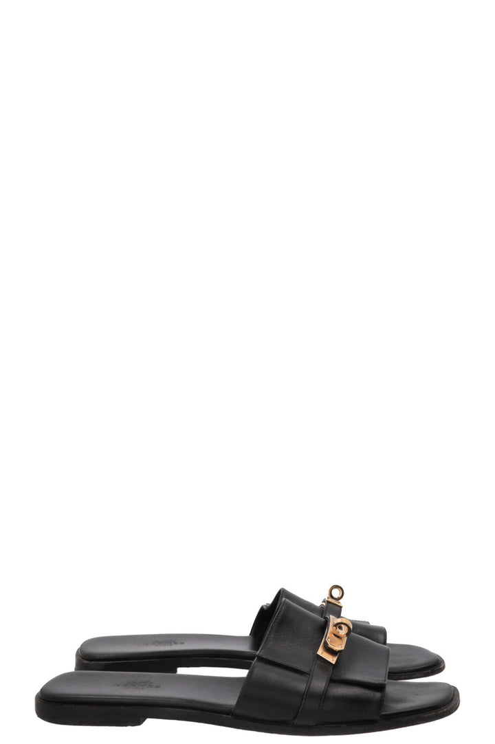 HERMÈS Giulia Sandals Black Leather Black
