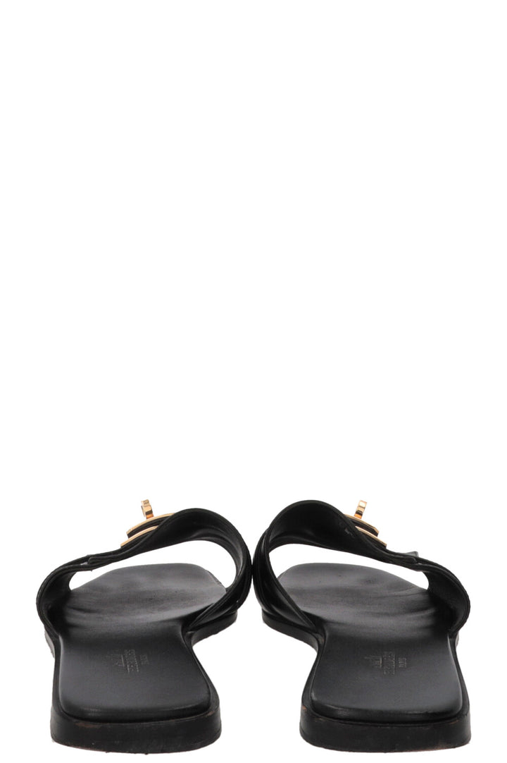 HERMÈS Giulia Sandals Black Leather Black