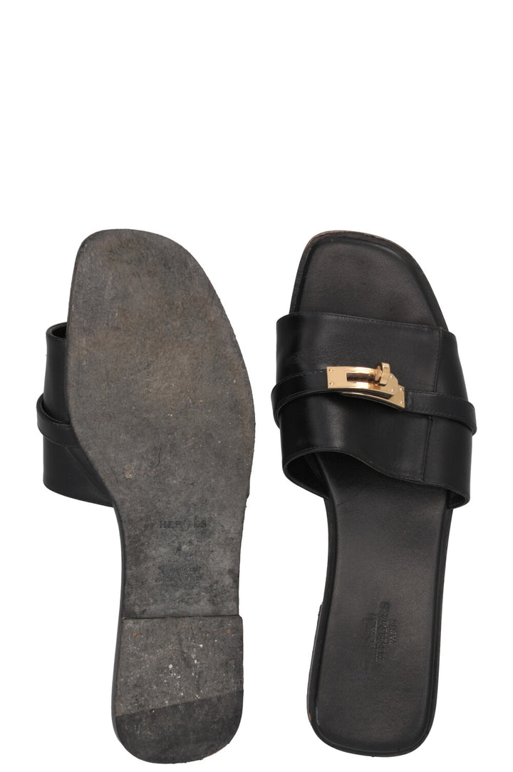 HERMÈS Giulia Sandals Black Leather Black