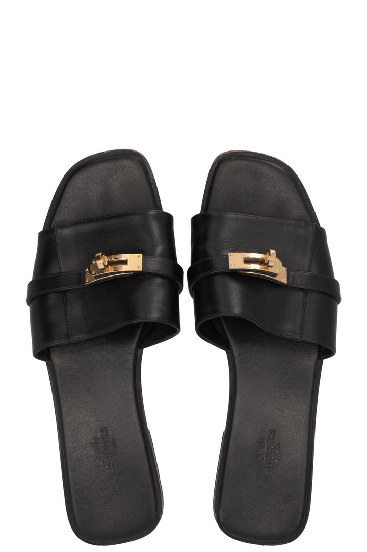 HERMÈS Giulia Sandals Black Leather Black
