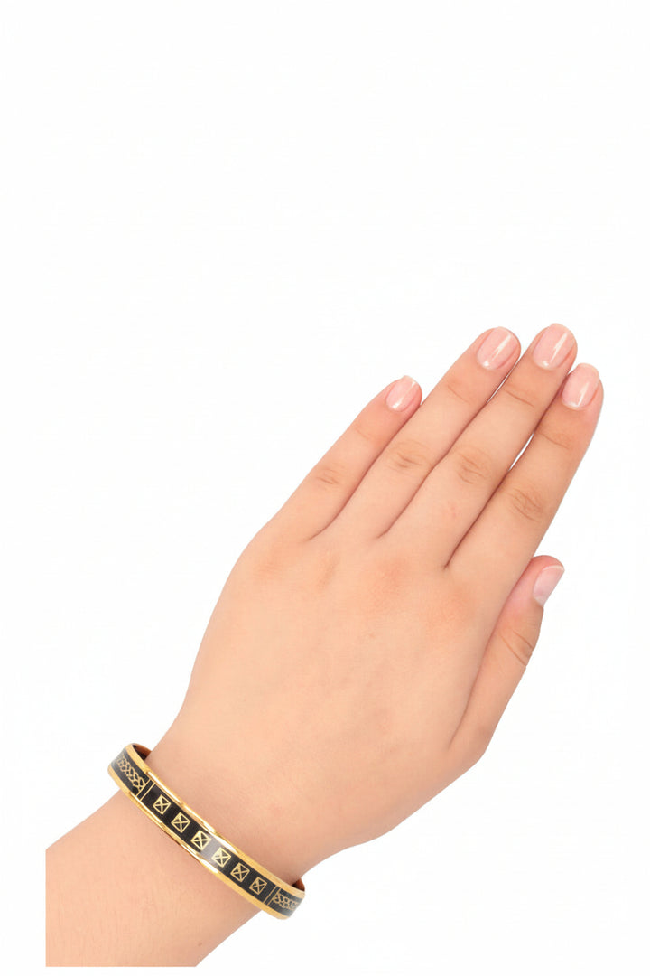 HERMÈS Grand Apparat Bangle Enamel Gold Black