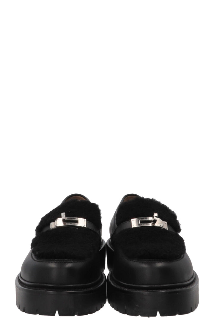 HERMÈS Icône Shearling Loafers Black