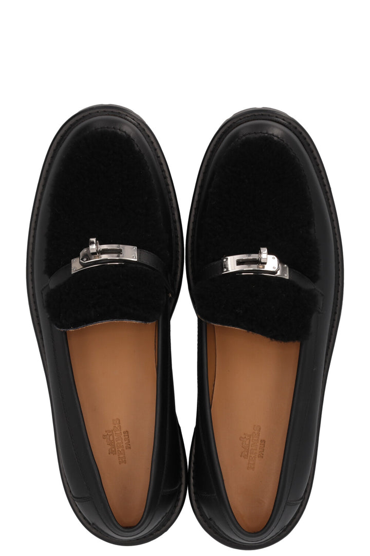 HERMÈS Icône Shearling Loafers Black