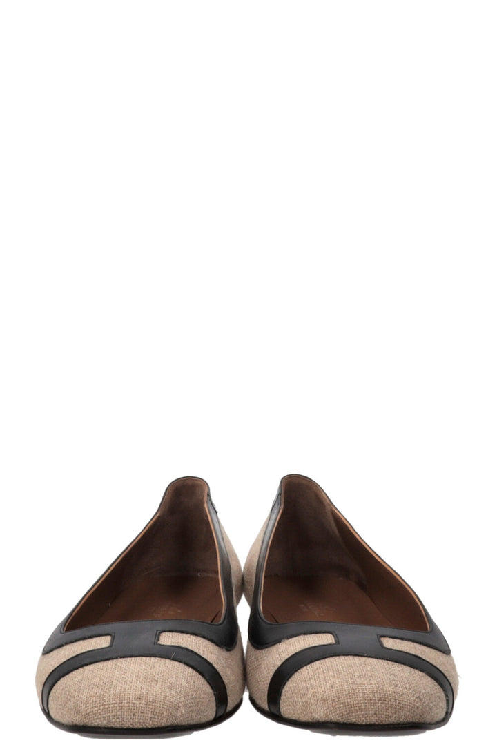 HERMÈS Infinitif Ballet Flats Toile Beige Black