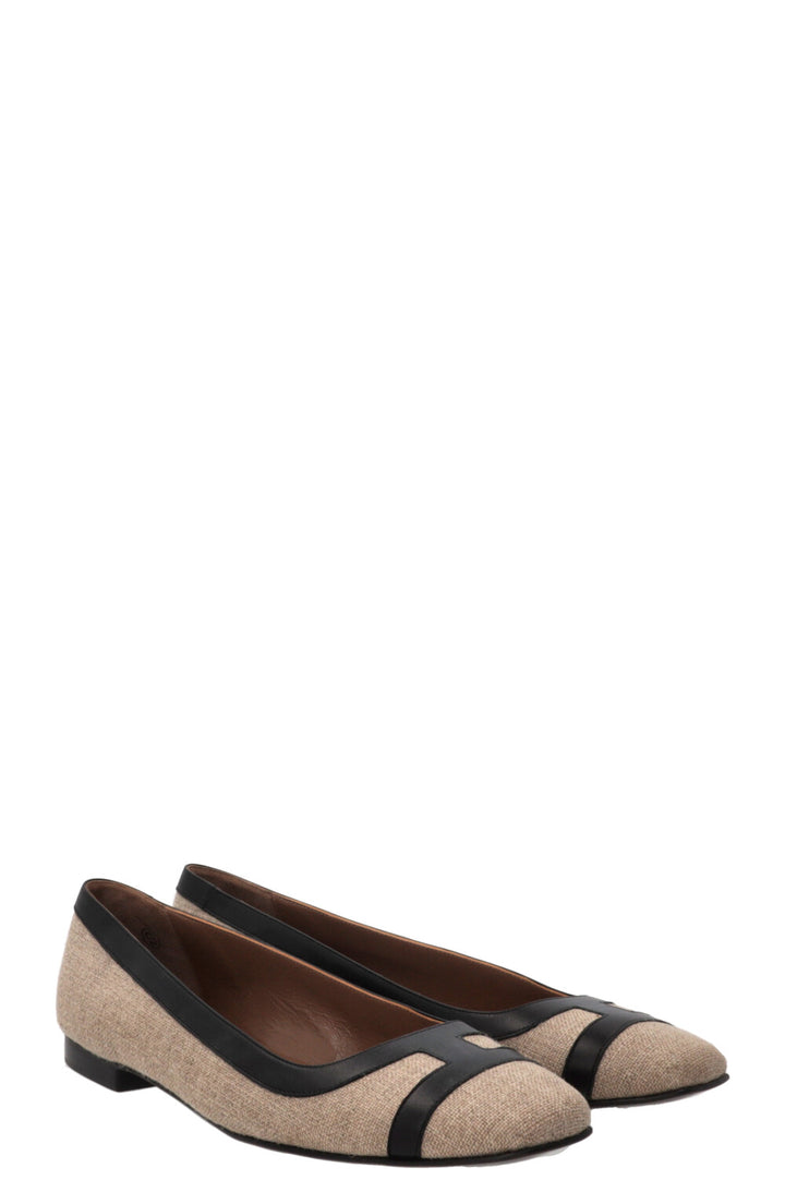 HERMÈS Infinitif Ballet Flats Toile Beige Black