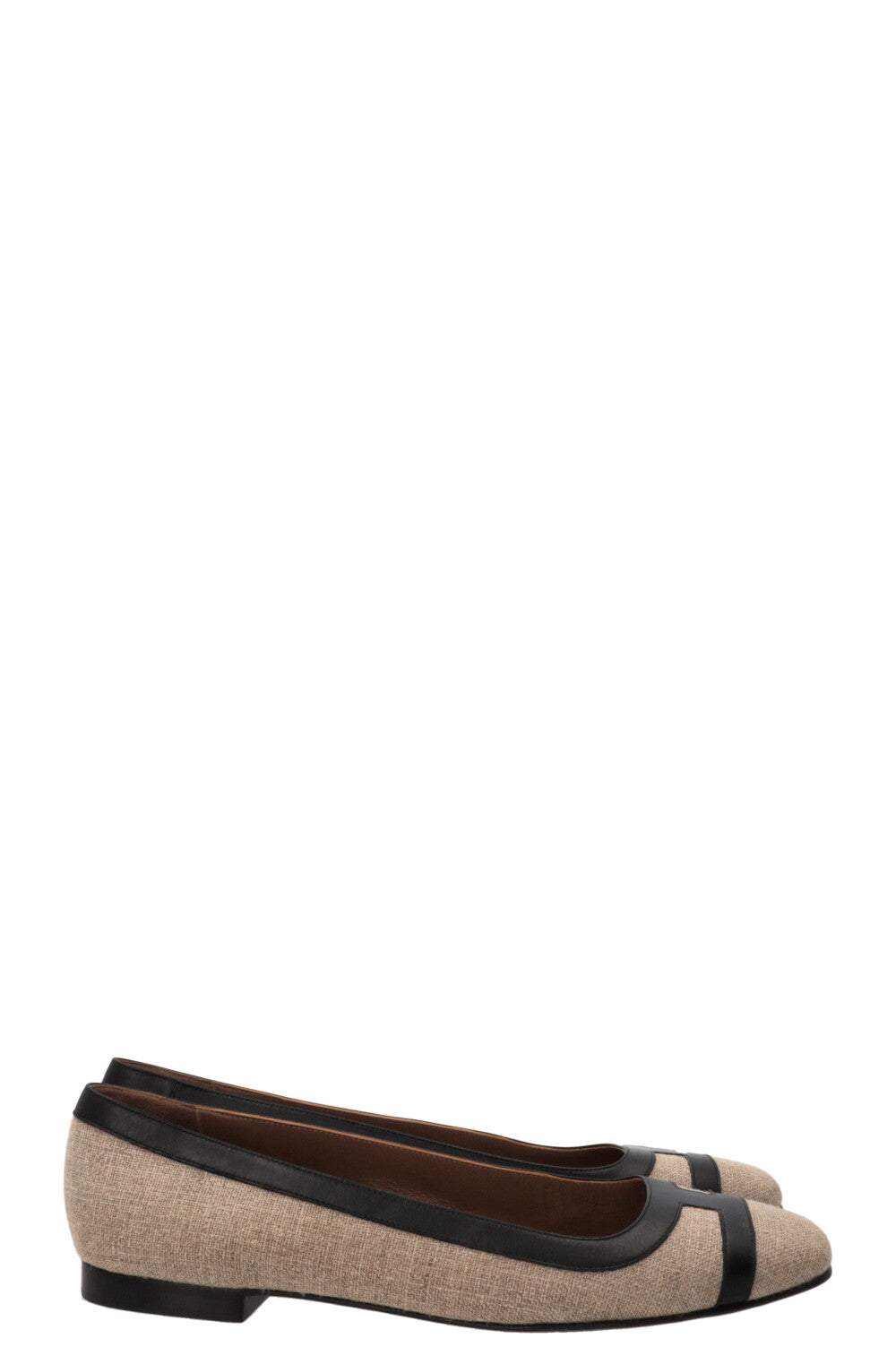 HERMÈS Infinitif Ballet Flats Toile Beige Black