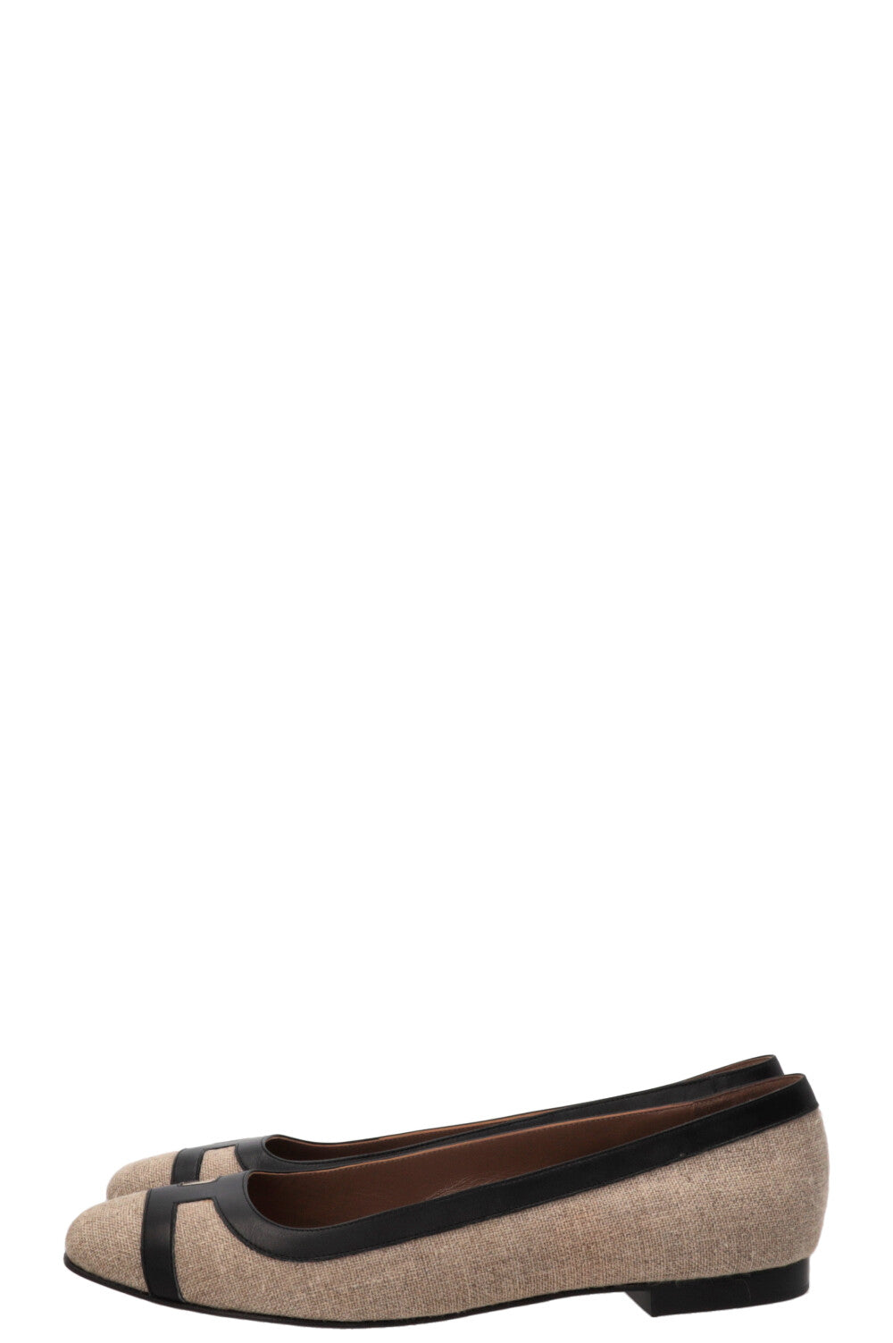 HERMÈS Infinitif Ballet Flats Toile Beige Black