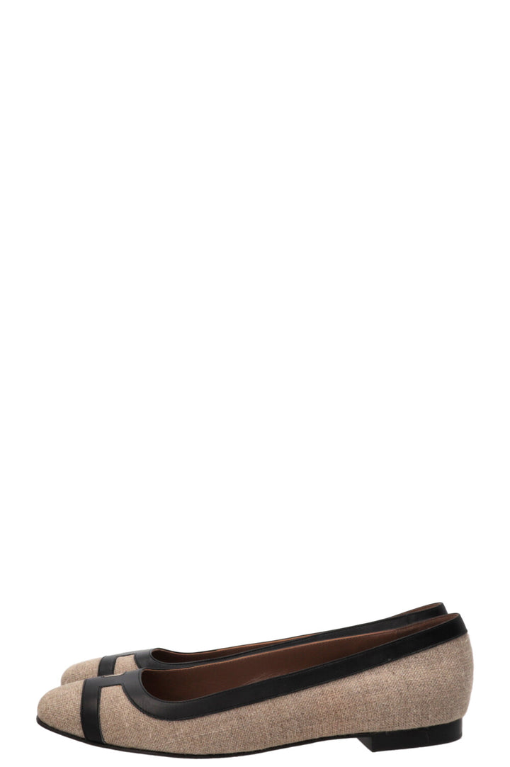 HERMÈS Infinitif Ballet Flats Toile Beige Black