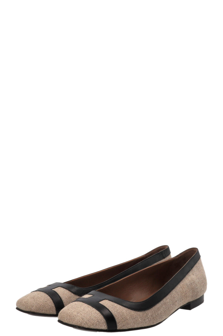 HERMÈS Infinitif Ballet Flats Toile Beige Black