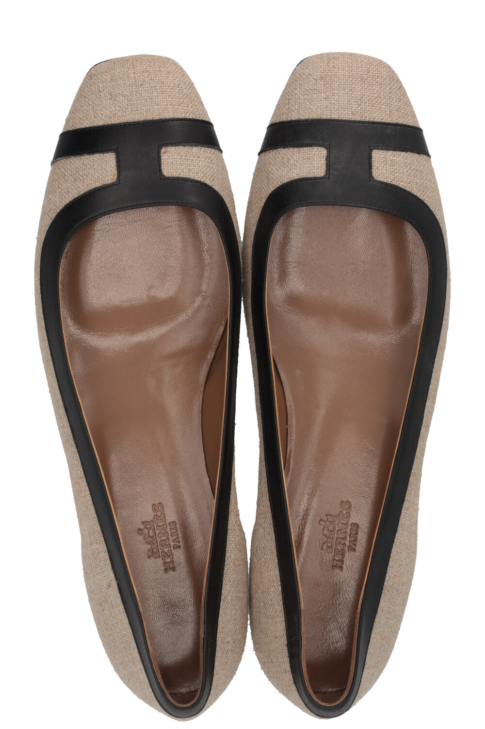 HERMÈS Infinitif Ballet Flats Toile Beige Black