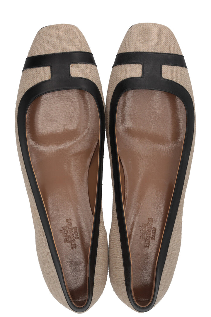 HERMÈS Infinitif Ballet Flats Toile Beige Black