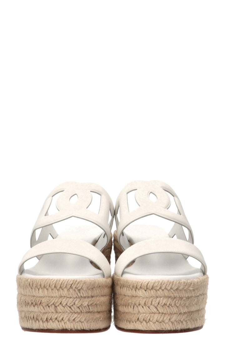 HERMÈS Ithea 30 Wedges Leather Raffia White