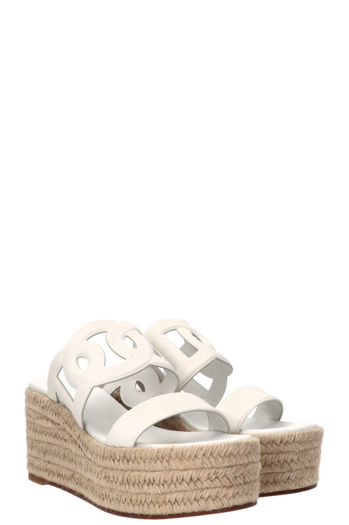 HERMÈS Ithea 30 Wedges Leather Raffia White