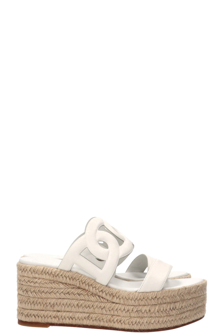 HERMÈS Ithea 30 Wedges Leather Raffia White