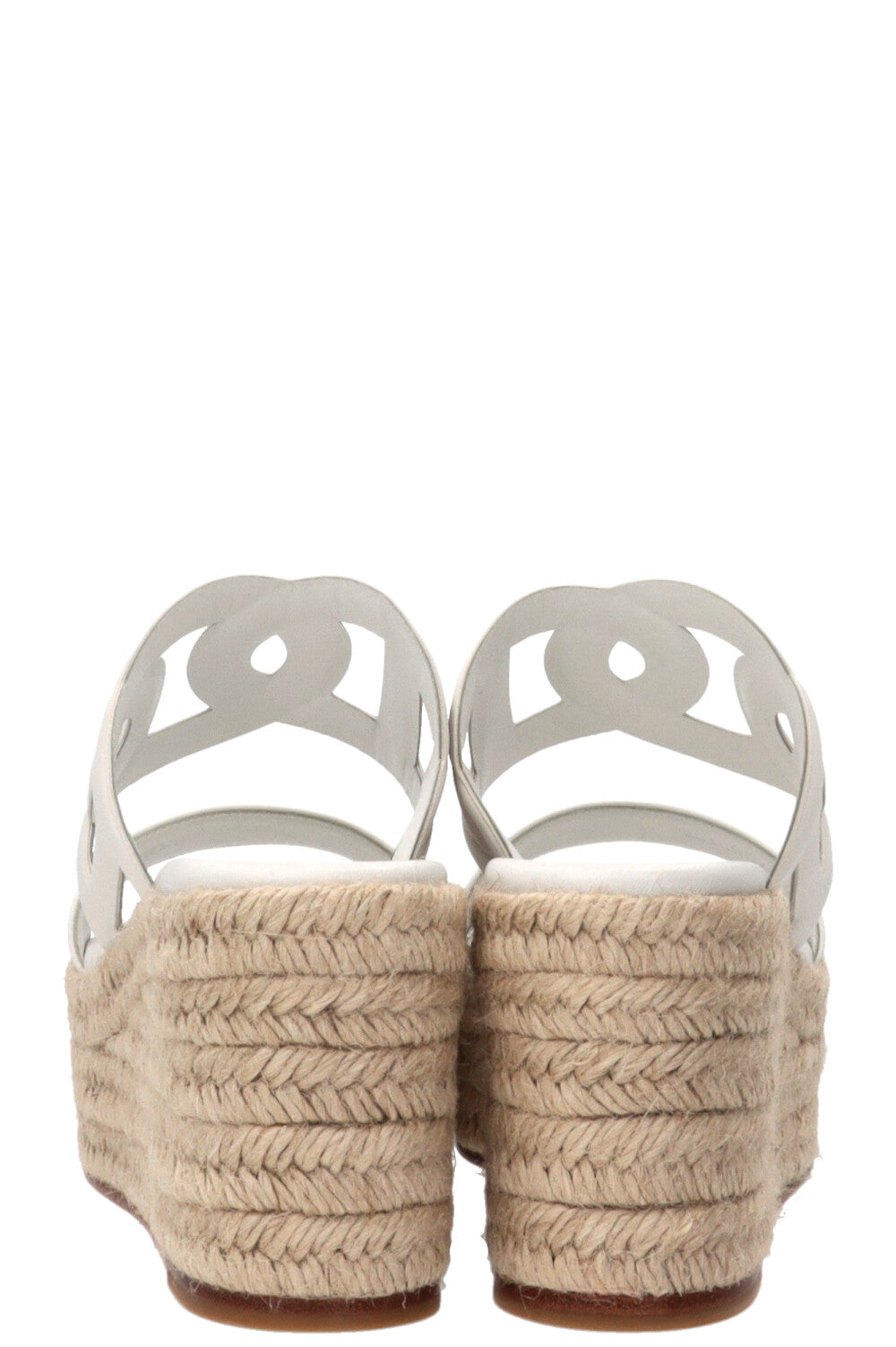 HERMÈS Ithea 30 Wedges Leather Raffia White