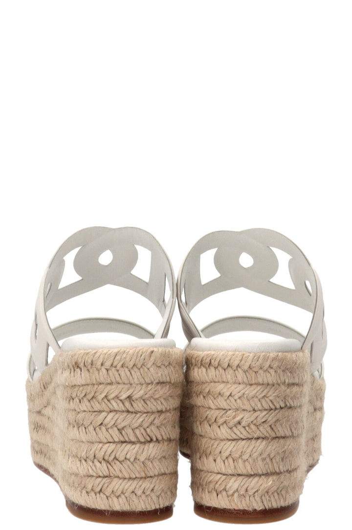 HERMÈS Ithea 30 Wedges Leather Raffia White