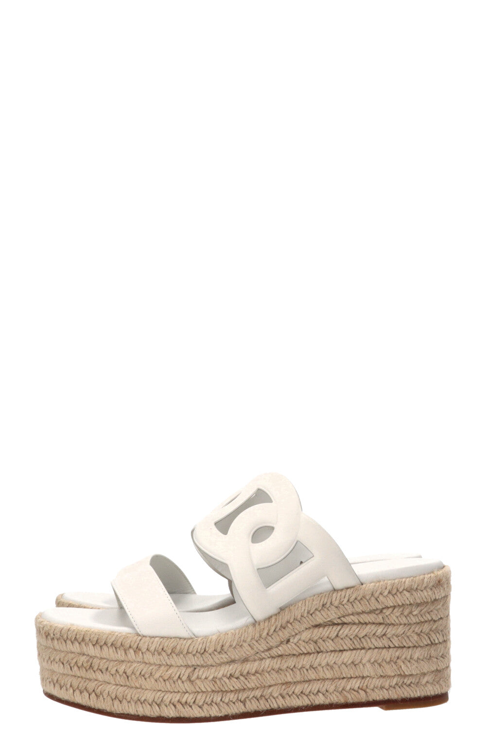 HERMÈS Ithea 30 Wedges Leather Raffia White
