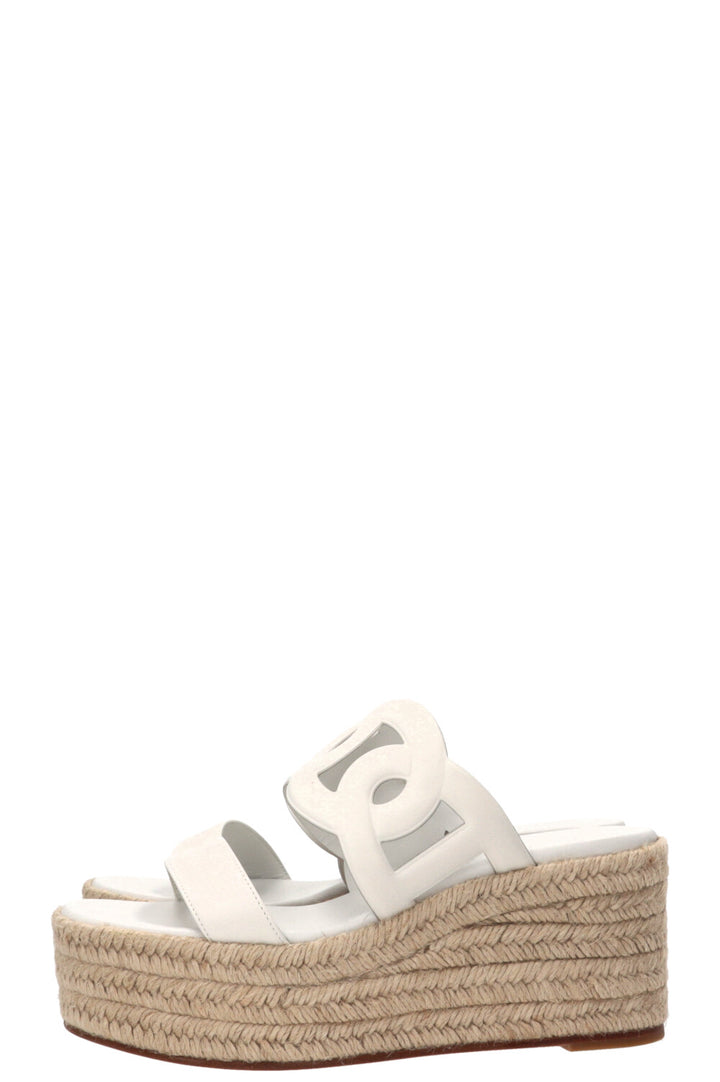 HERMÈS Ithea 30 Wedges Leather Raffia White