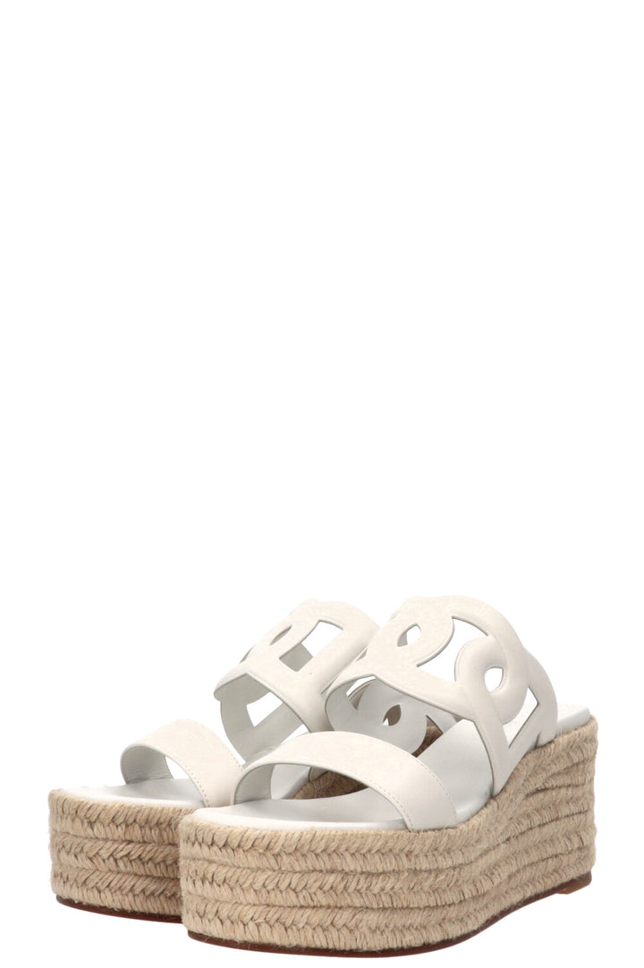 HERMÈS Ithea 30 Wedges Leather Raffia White