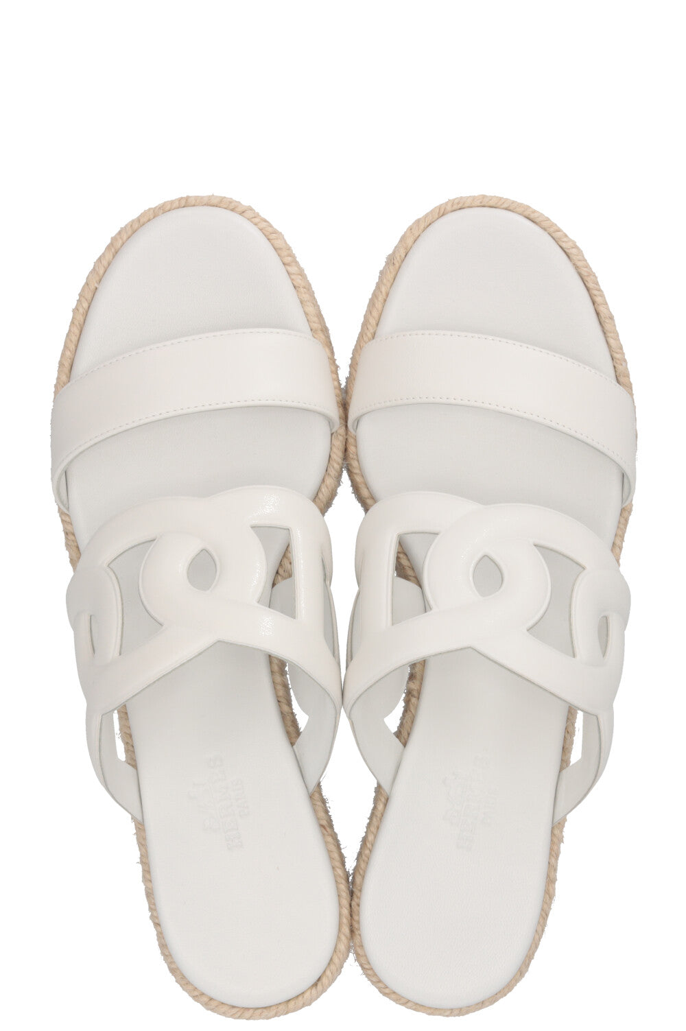 HERMÈS Ithea 30 Wedges Leather Raffia White