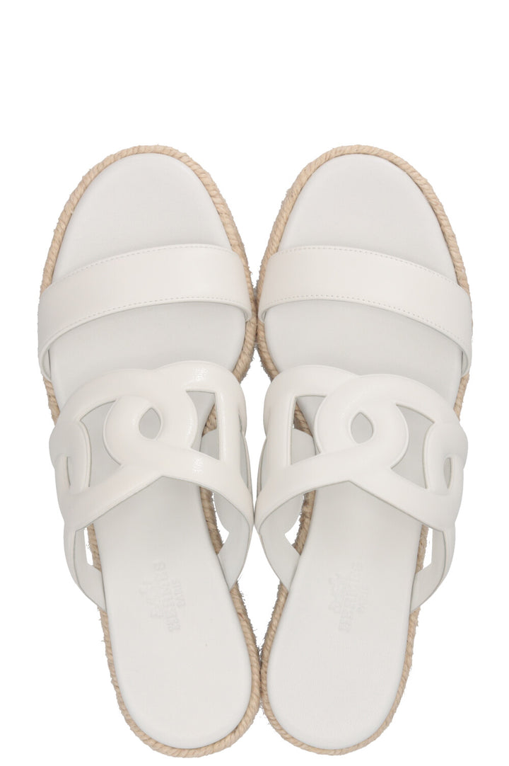 HERMÈS Ithea 30 Wedges Leather Raffia White