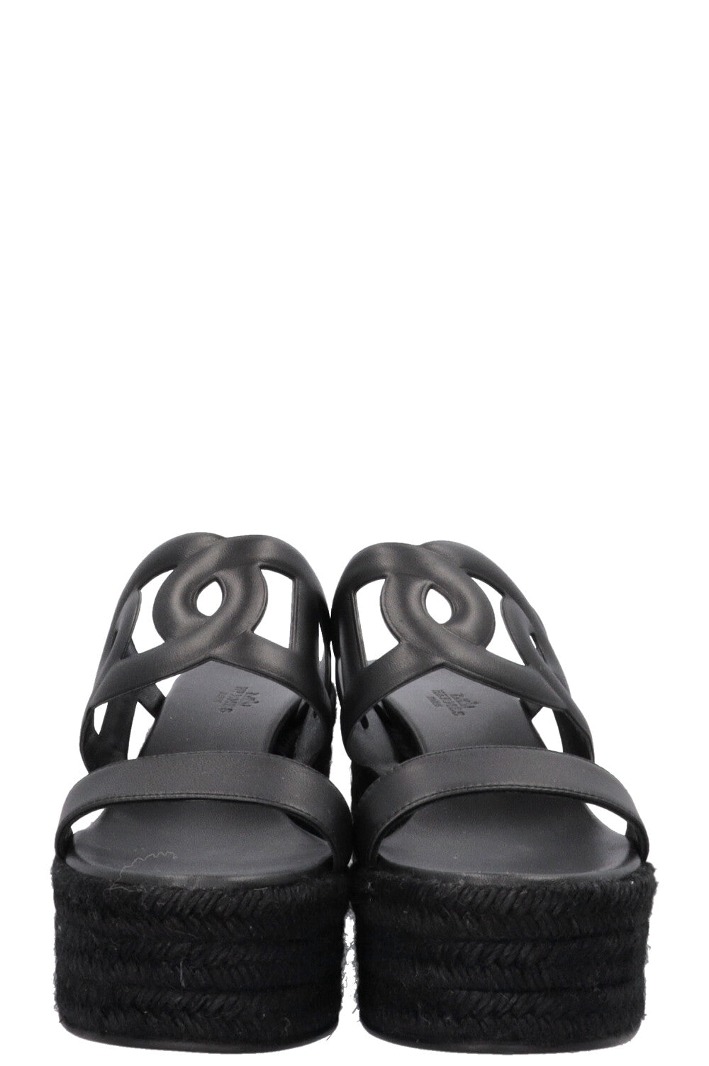 HERMÈS Ithea 30 Wedges Raffia Black