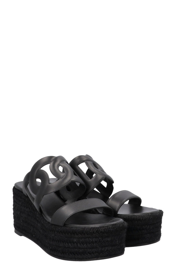 HERMÈS Ithea 30 Wedges Raffia Black