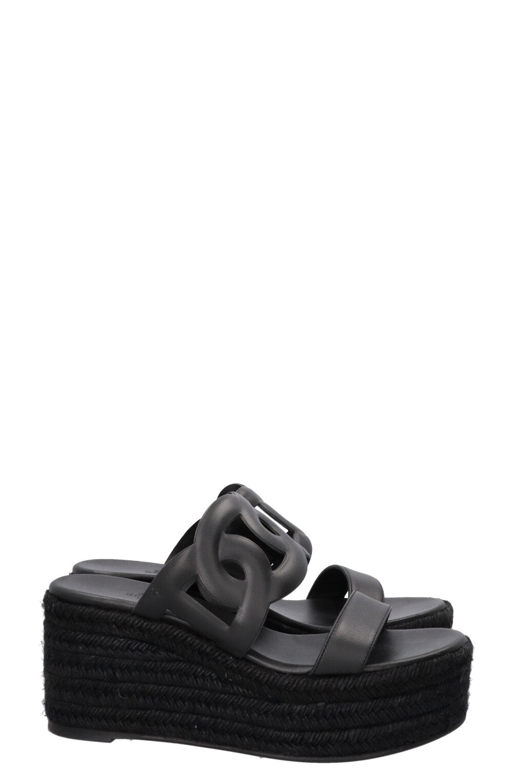 HERMÈS Ithea 30 Wedges Raffia Black