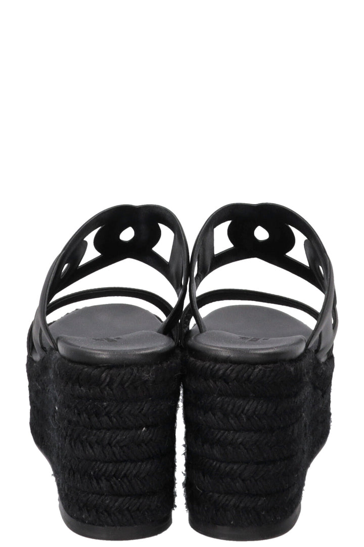 HERMÈS Ithea 30 Wedges Raffia Black