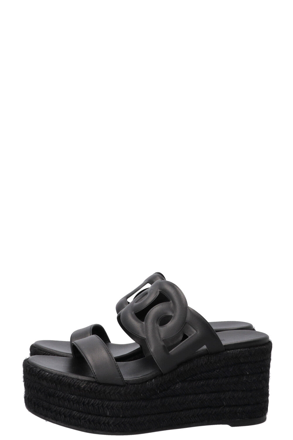 HERMÈS Ithea 30 Wedges Raffia Black