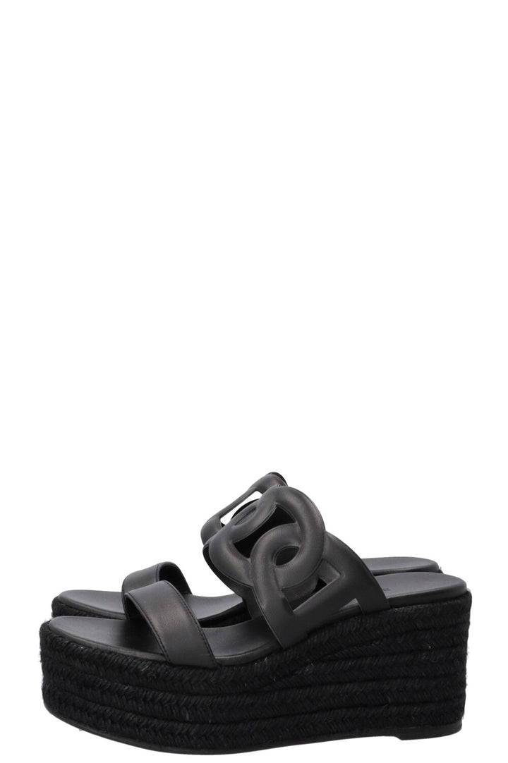 HERMÈS Ithea 30 Wedges Raffia Black