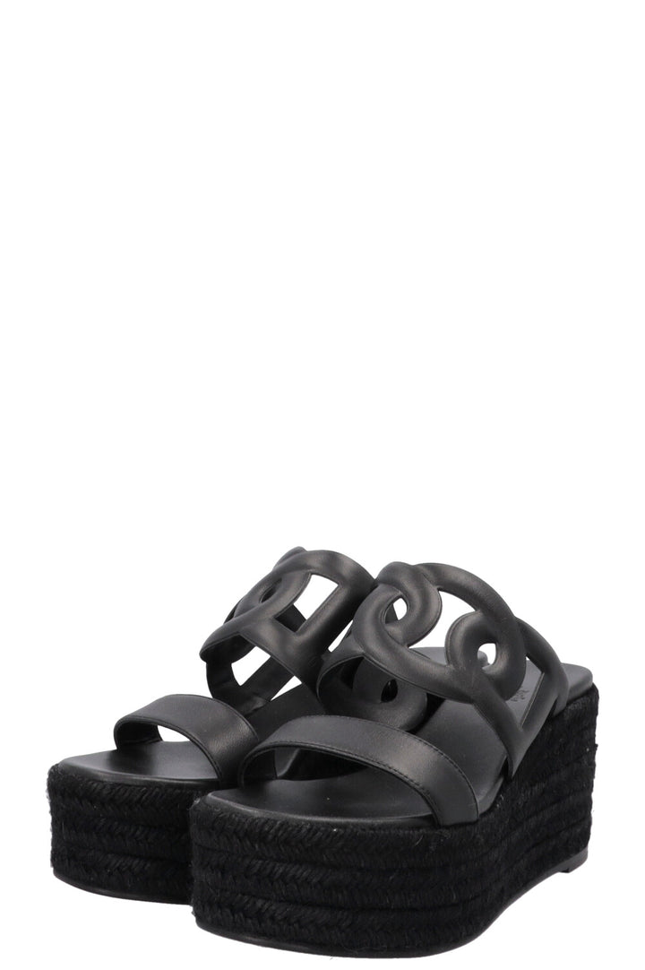HERMÈS Ithea 30 Wedges Raffia Black
