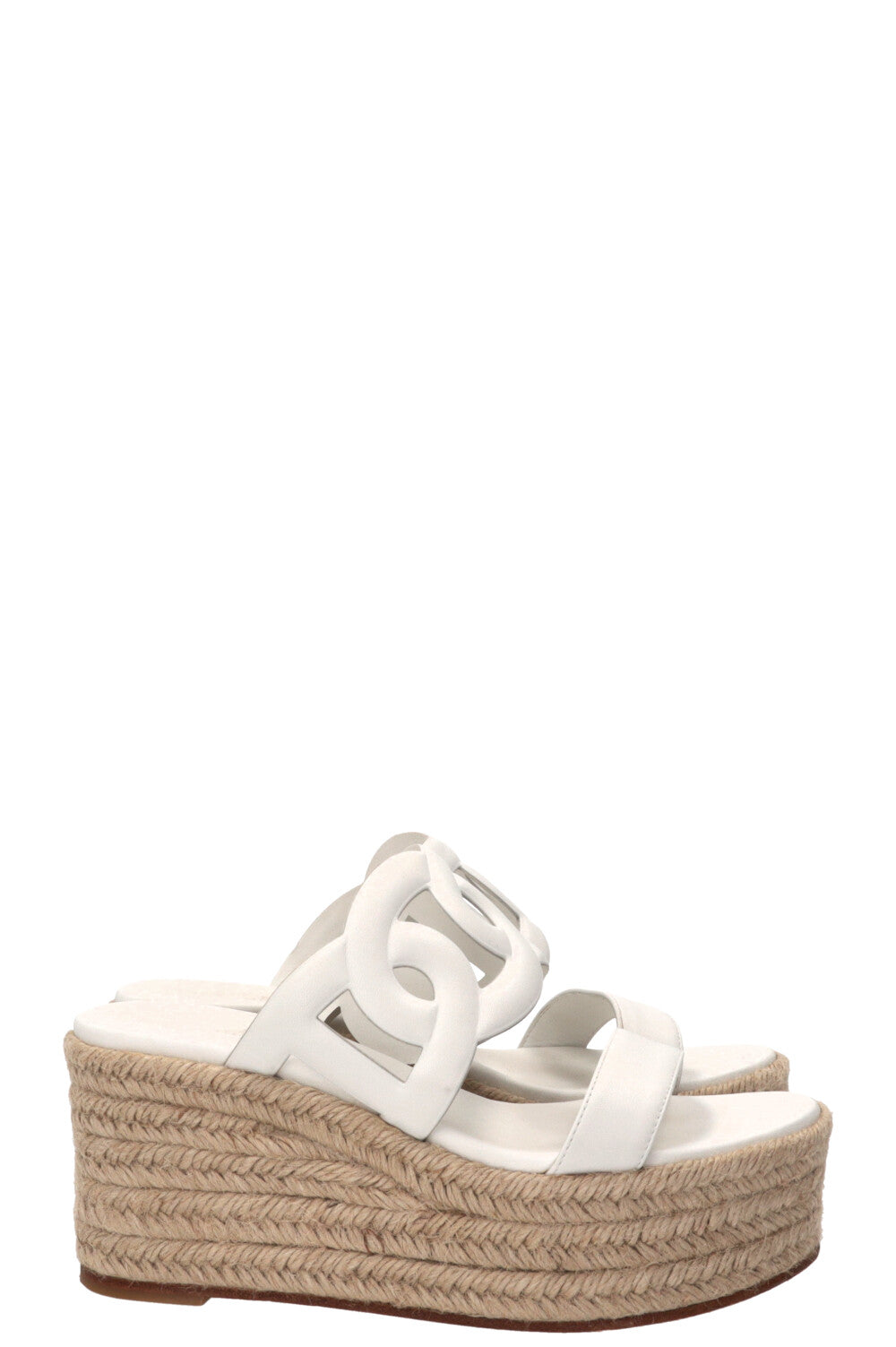HERMÈS Ithea 30 Espadrilles compensées en raphia et cuir blanc