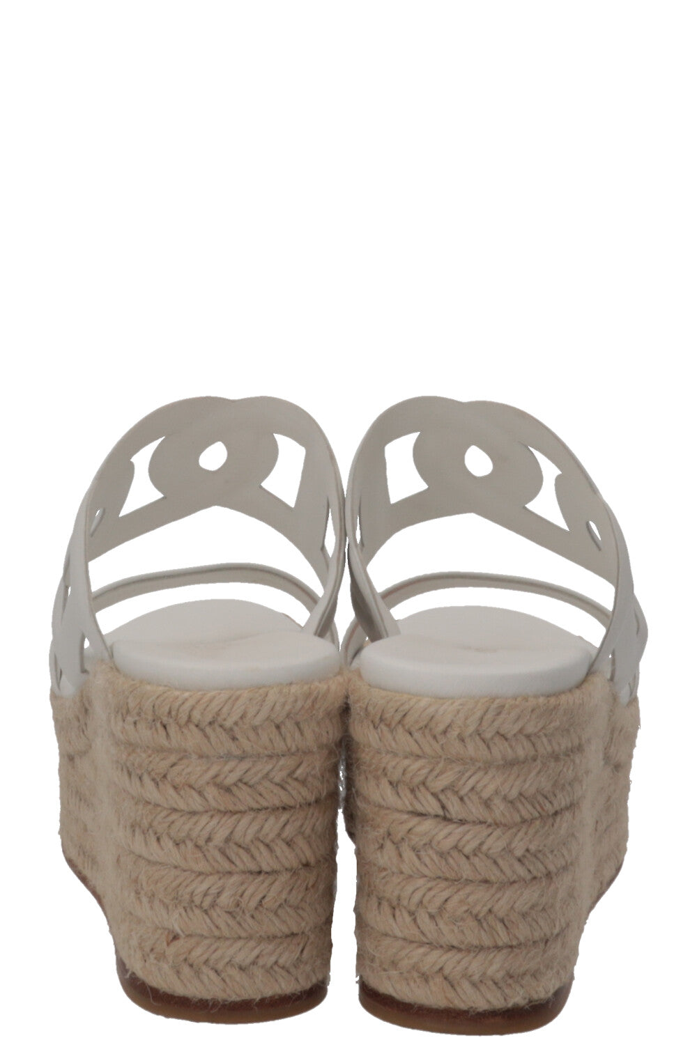 HERMÈS Ithea 30 Espadrilles compensées en raphia et cuir blanc