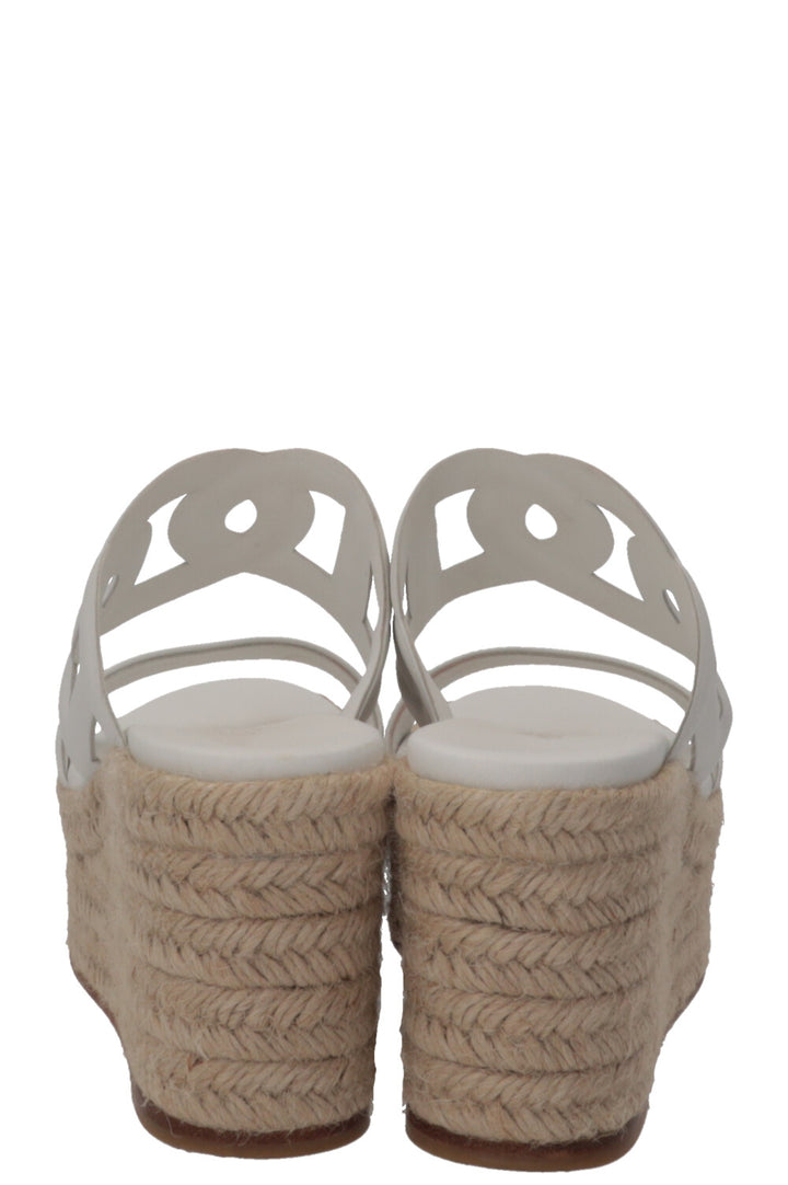 HERMÈS Ithea 30 Espadrilles compensées en raphia et cuir blanc