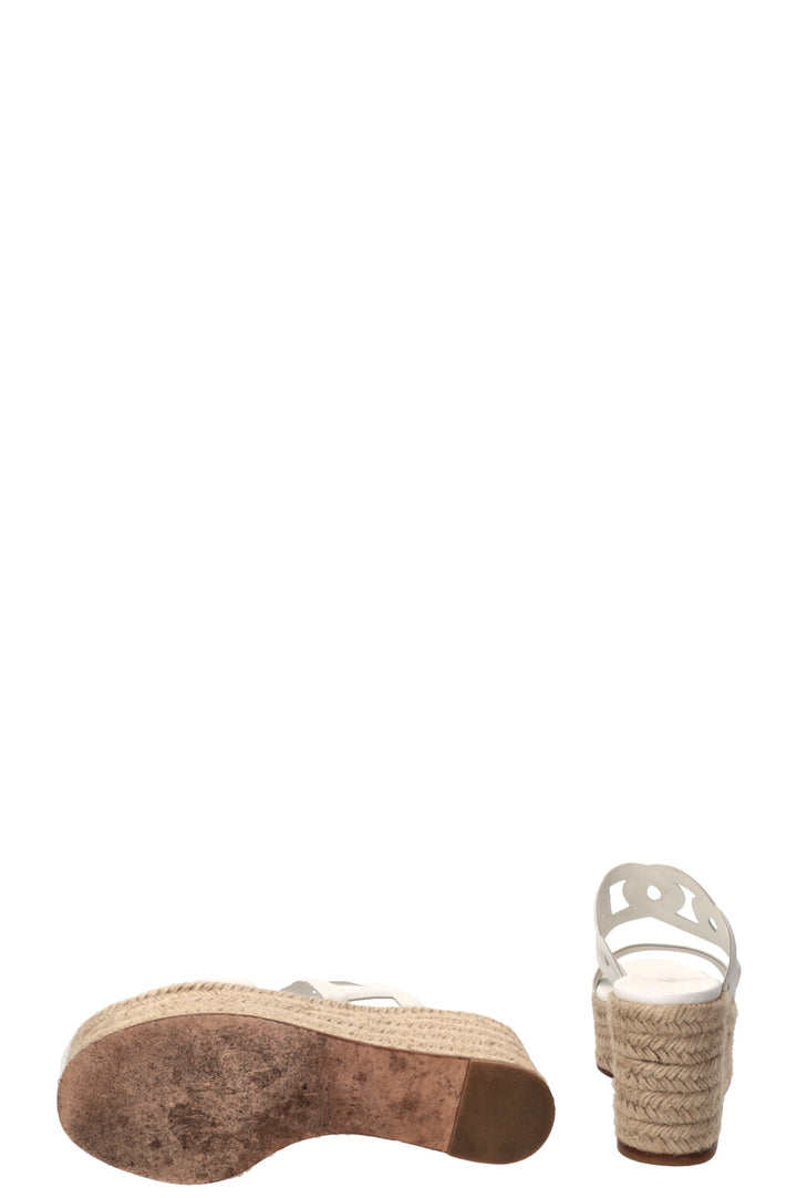 HERMÈS Ithea 30 Espadrilles compensées en raphia et cuir blanc