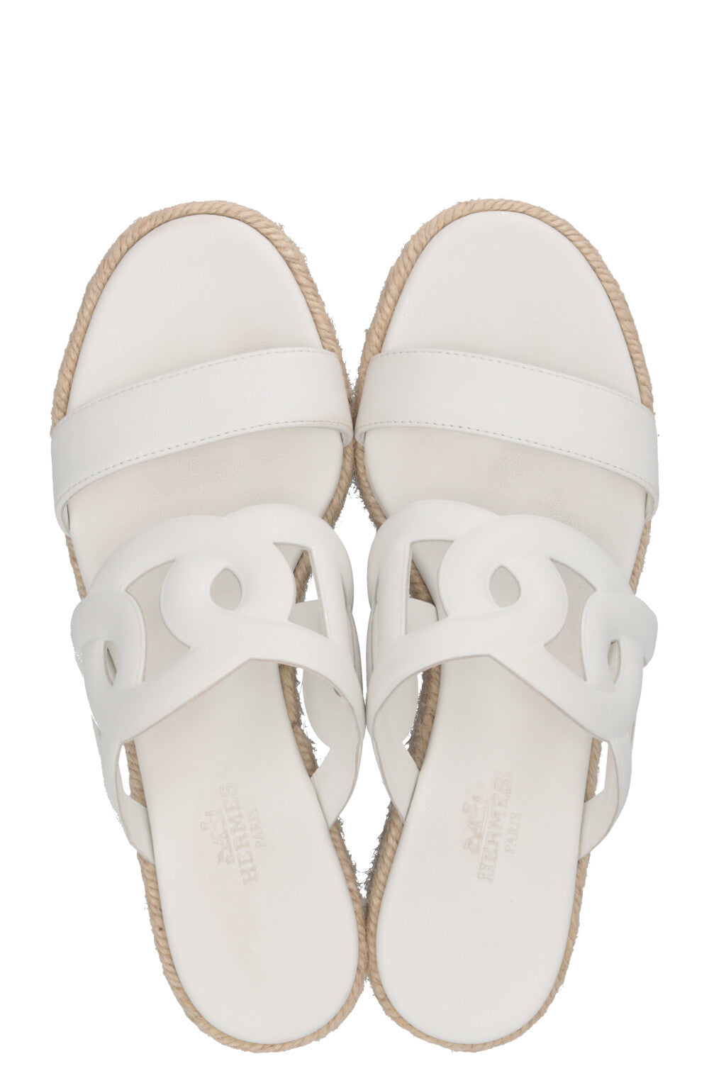 HERMÈS Ithea 30 Espadrilles compensées en raphia et cuir blanc