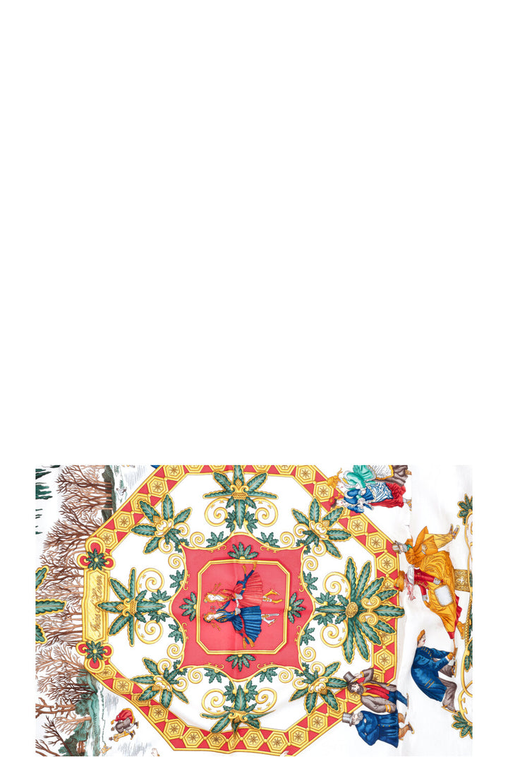 HERMÈS Joies d'Hiver Carré 90 Soie Rouge Blanc