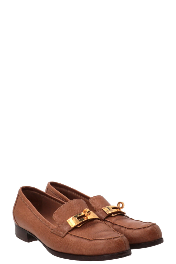 HERMÈS Jules Kelly Lock Loafers Leather Gold